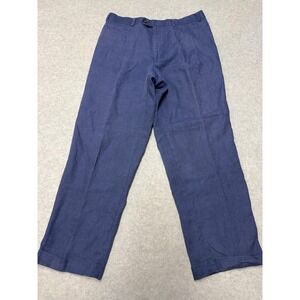 Lauren Ralph Lauren Pants Mens 36x30 Blue Linen Pleated Dress Trousers Cuffed